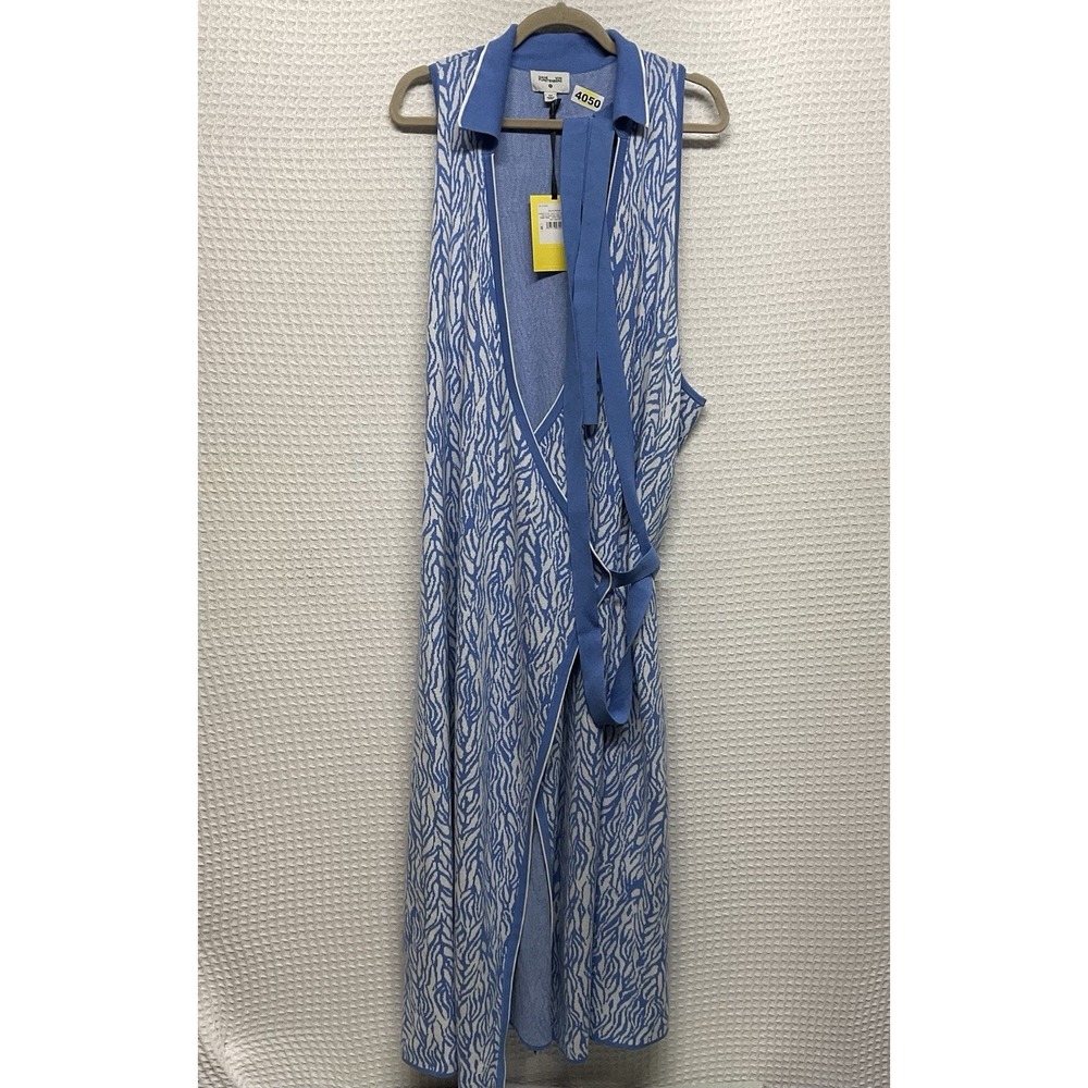 Diane von Furstenberg Women's Size 4X‎ Collared Midi Wrap Dress Sea Twig Blue - Picture 7 of 12